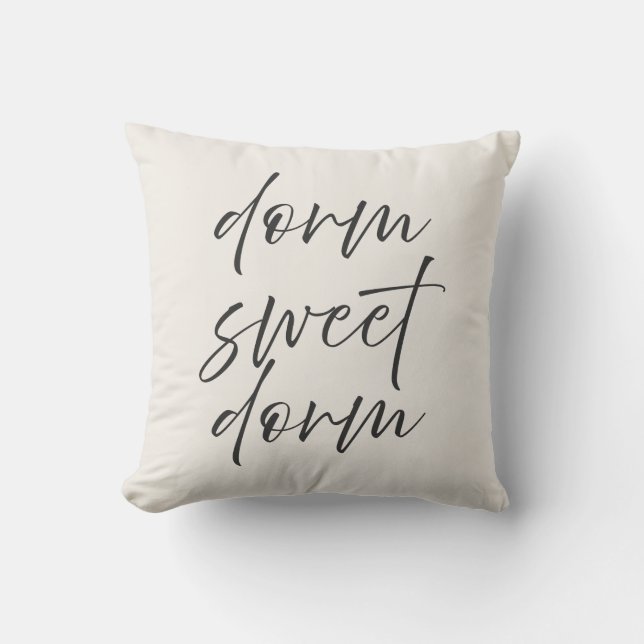 Neutral “Dorm Sweet Dorm” Pillow | Ivory & Grey (Front)