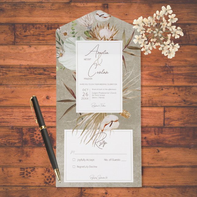 Neutral Dried Boho Floral Frame Sage No Dinner All In One Invitation (Creator Uploaded)