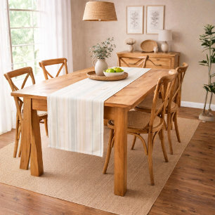 Neutral Dusty Blue Striped Rustic Farmhouse Short Table Runner