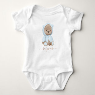 Neutral Dusty Blue Teddy Bear Baby Bear Baby Bodysuit