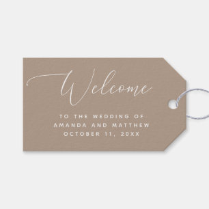 Neutral Dusty Taupe Wedding. Modern Rustic Welcome Gift Tags