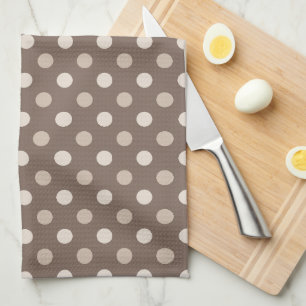 Neutral Earth Brown Polka Dots Design Tea Towel