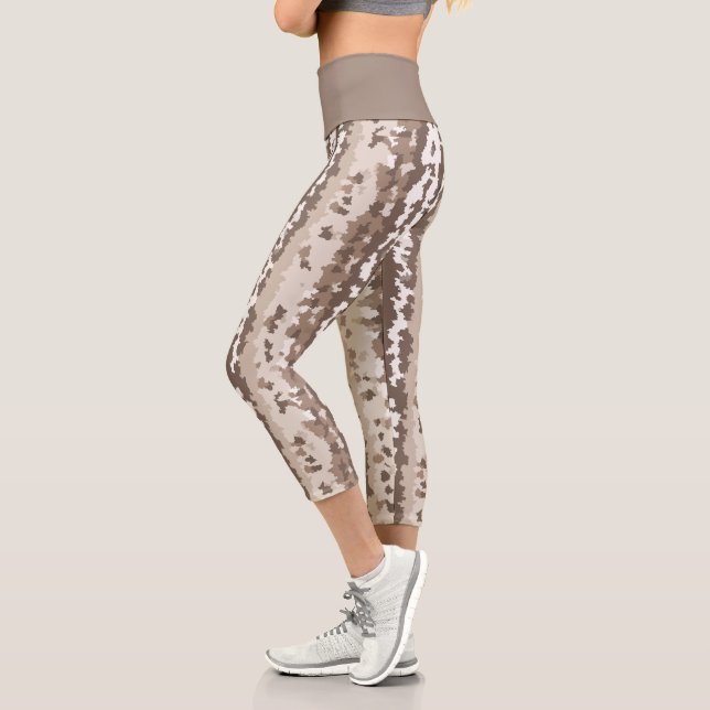 Neutral Earth Camo Irregular Abstract Design Capri Leggings (Left)