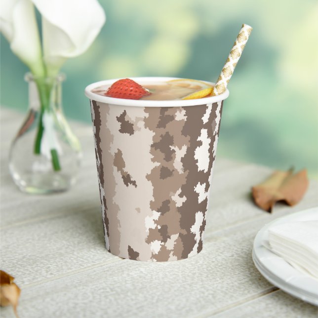 Neutral Earth Camo Irregular Abstract Design Paper Cups (Insitu)