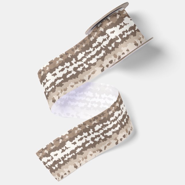 Neutral Earth Camo Irregular Abstract Design Satin Ribbon (Front+Back)