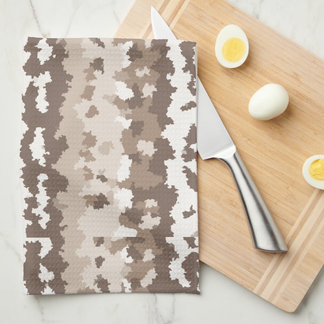 Neutral Earth Camo Irregular Abstract Design Tea Towel (Quarter Fold)