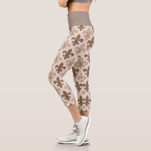 Neutral Earth Royal Fleur-de-lis Style  Capri Leggings