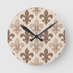 Neutral Earth Royal Fleur-de-lis Style  Round Clock
