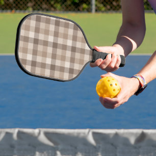 Neutral Earth Tan Chequered Gingham Plaid Pickleball Paddle