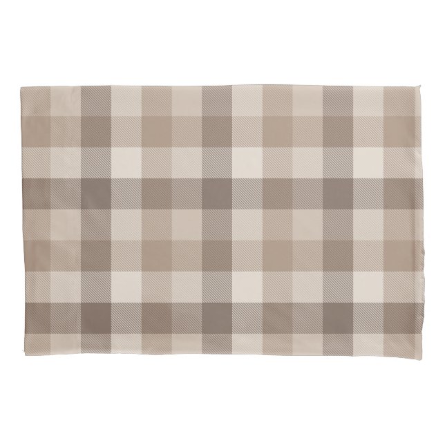 Neutral Earth Tan Chequered Gingham Plaid  Pillowcase (Front)