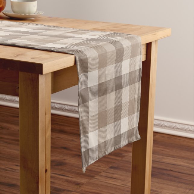 Neutral Earth Tan Chequered Gingham Plaid  Short Table Runner (In Situ)