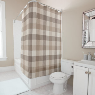 Neutral Earth Tan Chequered Gingham Plaid Shower Curtain