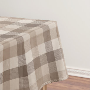 Neutral Earth Tan Chequered Gingham Plaid Tablecloth