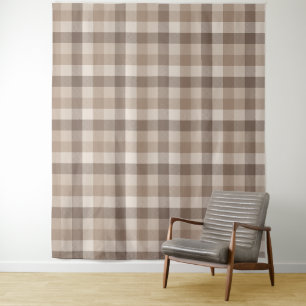 Neutral Earth Tan Chequered Gingham Plaid  Tapestry