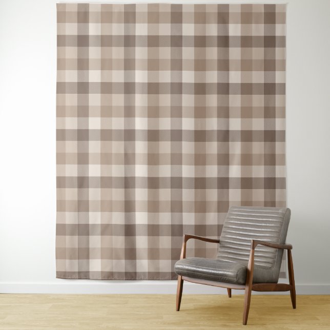 Neutral Earth Tan Chequered Gingham Plaid  Tapestry (In Situ)