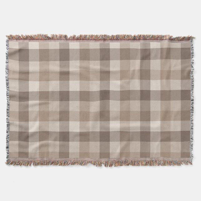 Neutral Earth Tan Chequered Gingham Plaid  Throw Blanket (Front)