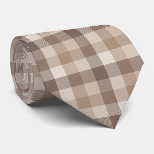 Neutral Earth Tan Chequered Gingham Plaid Tie