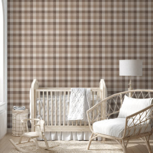 Neutral Earth Tan Chequered Gingham Plaid Wallpaper