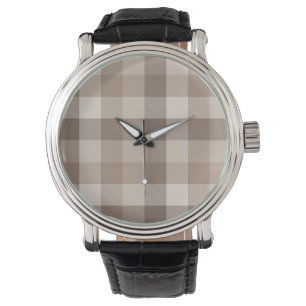 Neutral Earth Tan Chequered Gingham Plaid Watch