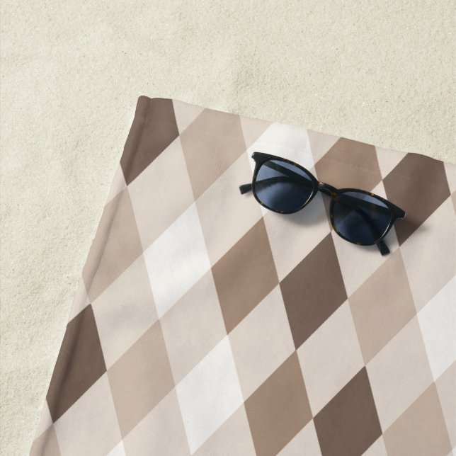 Neutral Earth Tan Harlequin Diamond  Beach Towel (In Situ)