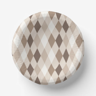 Neutral Earth Tan Harlequin Diamond Paper Plate