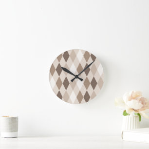 Neutral Earth Tan Harlequin Diamond Round Clock