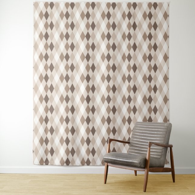 Neutral Earth Tan Harlequin Diamond  Tapestry (In Situ)