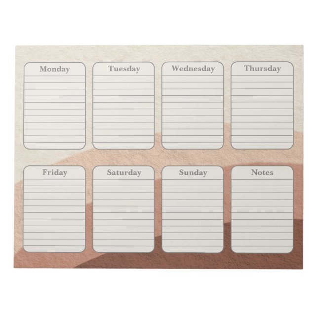 Neutral Earth Tone Boho Weekly Planner Notepad (Front)