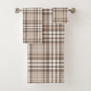 Neutral Earth Tone Plaid Tartan Design  Bath Towel Set