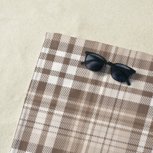 Neutral Earth Tone Plaid Tartan Design Beach Towel