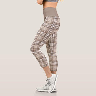 Neutral Earth Tone Plaid Tartan Design Capri Leggings