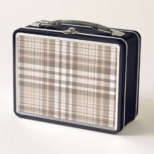 Neutral Earth Tone Plaid Tartan Design Metal Lunch Box