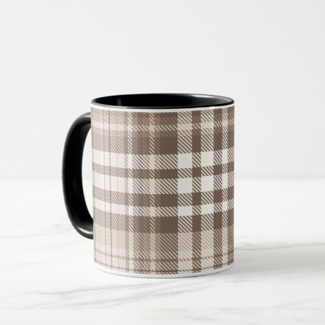 Neutral Earth Tone Plaid Tartan Design  Mug (Front Left)