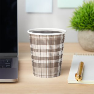 Neutral Earth Tone Plaid Tartan Design Paper Cups