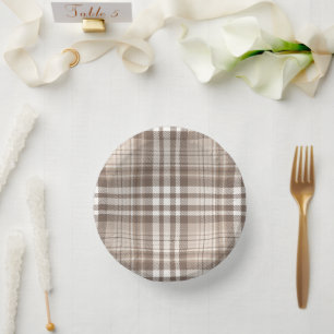 Neutral Earth Tone Plaid Tartan Design  Paper Plate