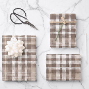 Neutral Earth Tone Plaid Tartan Design Wrapping Paper Sheet