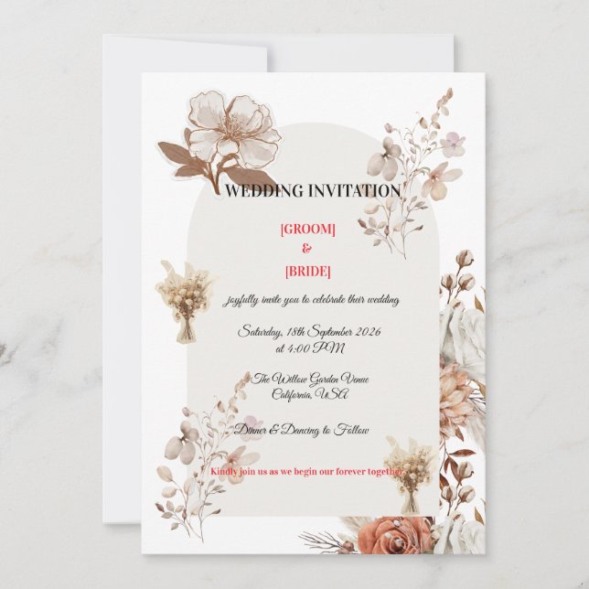 Neutral Earth Tone Wedding Card (Front)