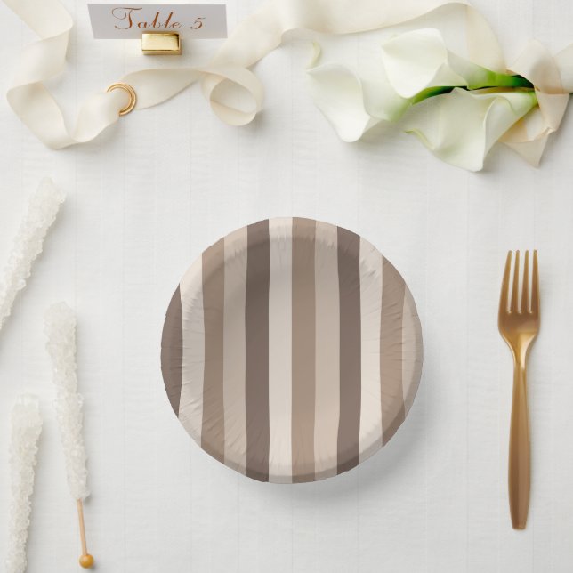 Neutral Earth Tones Stripes Pattern Design  Paper Plate (Wedding)