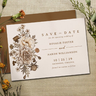 Neutral Earthy Cream + Brown   Vintage Floral Save The Date