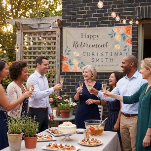 Neutral Earthy Floral Watercolor Retirement Party Banner