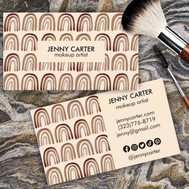 Neutral Earthy Rainbows Pattern Boho Unique Brown  Business Card (Creator Uploaded)
