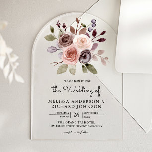 Neutral Earthy Taupe Floral Wedding Acrylic Invitations