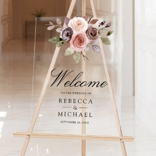Neutral Earthy Taupe Floral Wedding Welcome Acrylic Sign