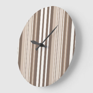Neutral Earthy Tone Stripes Pattern Design Large Clock