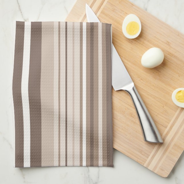 Neutral Earthy Tone Stripes Pattern Design  Tea Towel (Quarter Fold)