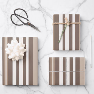 Neutral Earthy Tone Stripes Pattern Design  Wrapping Paper Sheet