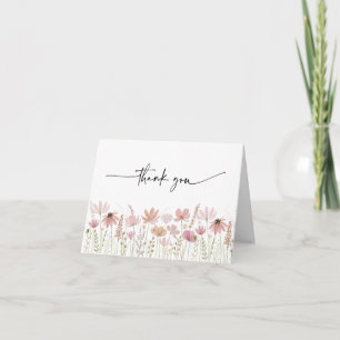 Neutral Earthy Wildflower Floral Wedding Thank You Card