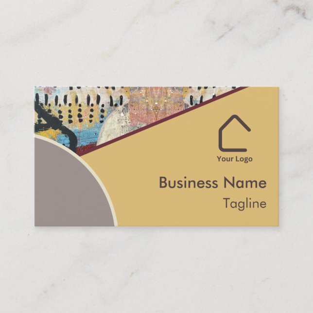 Neutral Elegance Abstract Accents Logo QR Code Business Card (Front)