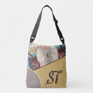 Neutral Elegance with Abstract Mixed Media Accents Crossbody Bag