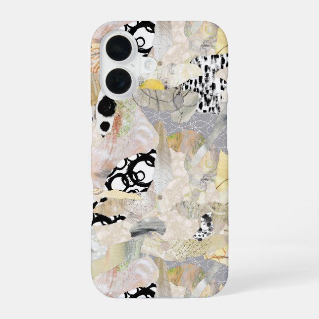 Neutral Elegant Abstract Collage Design iPhone 16 Case (Back)